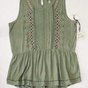 Women’s Sleeveless Embroidered Top Blouse Relaxed Fit Olive Size L Knox Rose